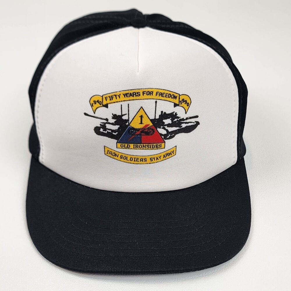 Vintage 1990 1st Battalion 32nd Armor Old Ironsides Trucker Hat Cap